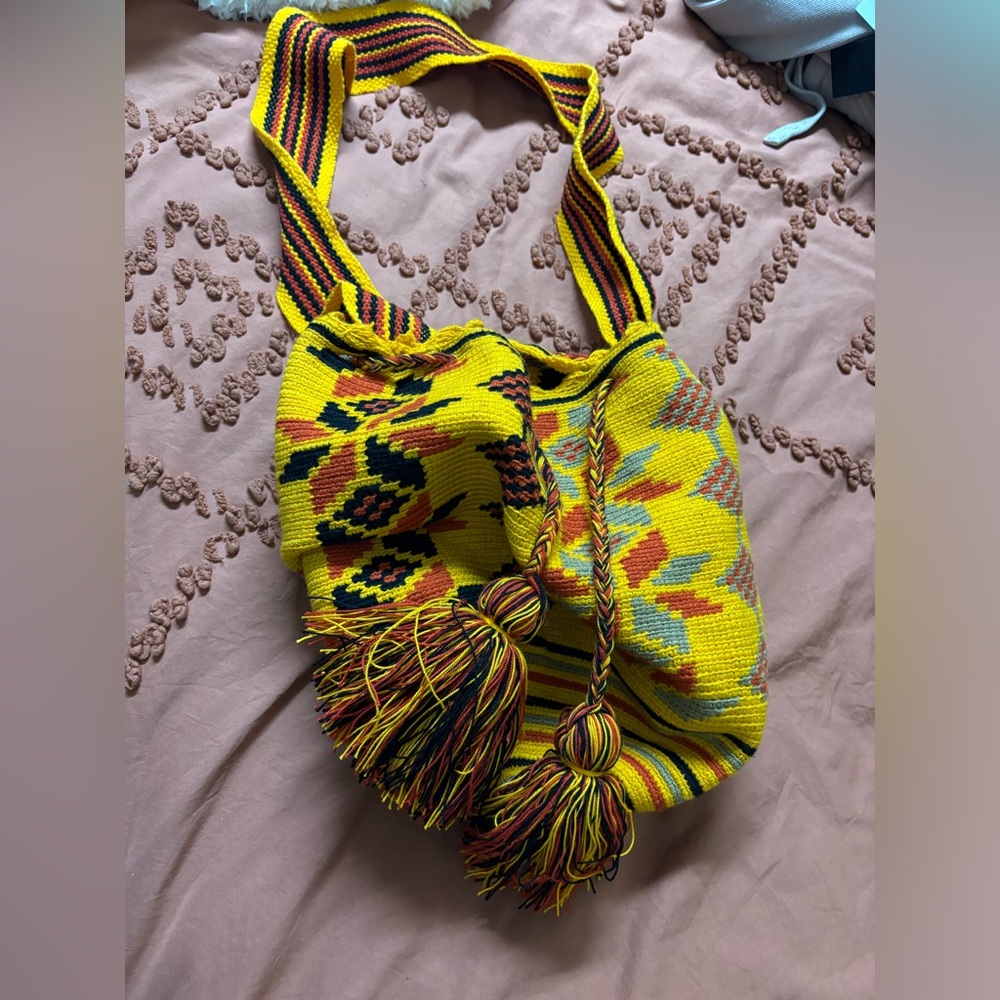 Vibrant Yellow and Red Woven Bag